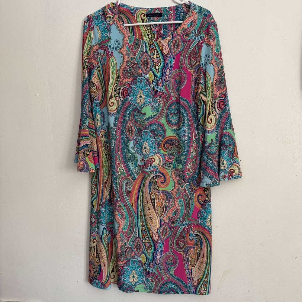 Tommy Hilfiger Multicolor Paisley Long Sleeve Dress Women’s Size 14 Hippy
